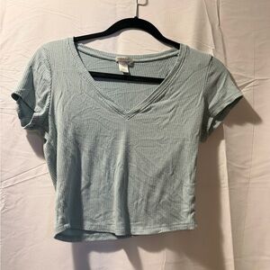 Bozzolo Light Blue Ribbed V-Neck Crop Top